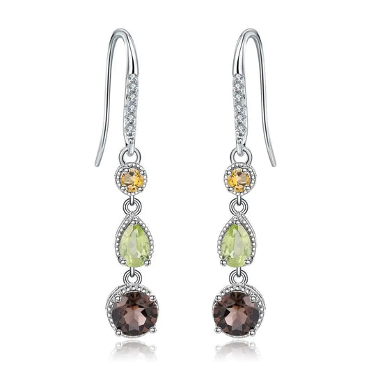 💎 Pendientes de Plata S925 con Piedras Preciosas Naturales — Estilo Geométrico Moderno para Mujer