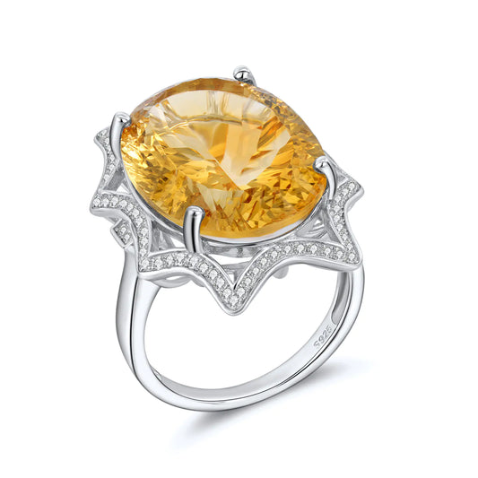 💛 Anillo Grande de Citrino Natural — Elegancia Floral y Brillo Sofisticado