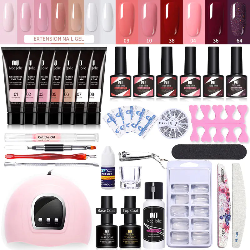 💅 Set Completo de Uñas con Gel de Extensión, Purpurina Cristalina y Lámpara UV — Manicura Profesional en Casa