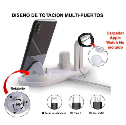 ALBEZON® TRIENERGY™ 3X – Estación de Carga Inteligente para Celular, Reloj y Auriculares | Ordena y Carga Todo