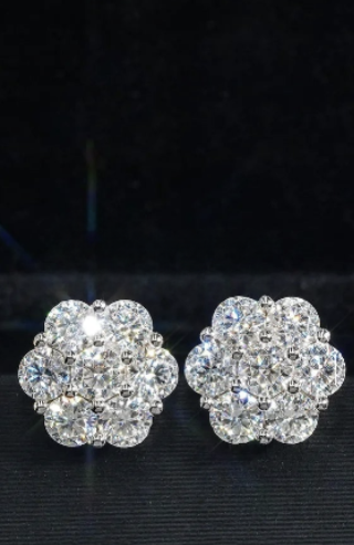 💎 Silver Earrings with 5.0 mm Moissanite and Flower Design — Timeless Elegance and Dazzling Shine