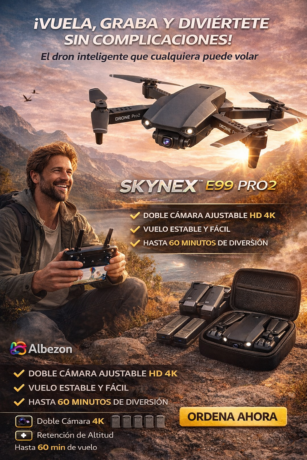 SKYNEX™ E99 PRO2 – Dron Plegable con Doble Cámara Ajustable y Retorno Inteligente