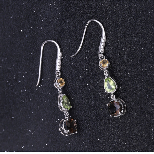 💎 Pendientes de Plata S925 con Piedras Preciosas Naturales — Estilo Geométrico Moderno para Mujer