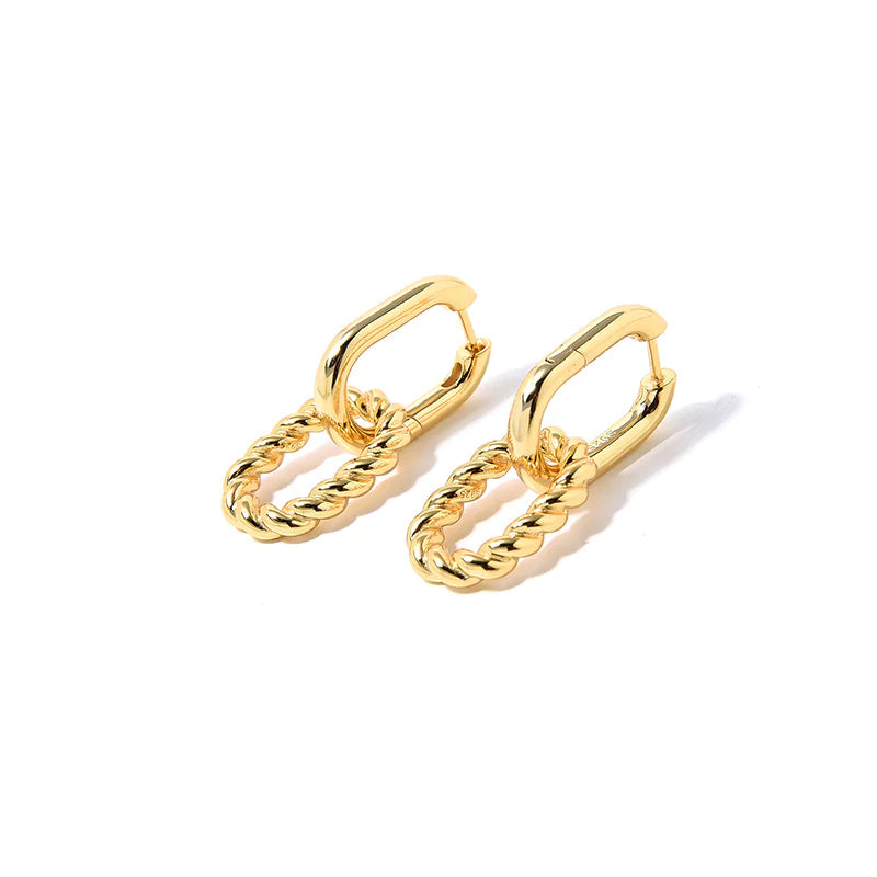 💫 Double Ring Earrings in Sterling Silver Plated with Gold — Modern and Sophisticated Elegance