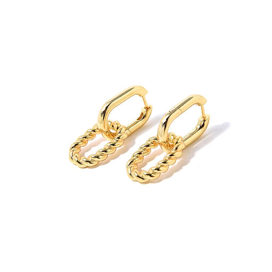 💫 Double Ring Earrings in Sterling Silver Plated with Gold — Modern and Sophisticated Elegance