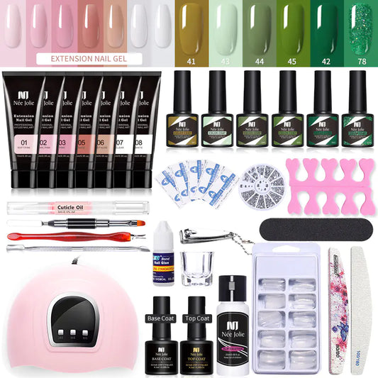 💅 Set Completo de Uñas con Gel de Extensión, Purpurina Cristalina y Lámpara UV — Manicura Profesional en Casa