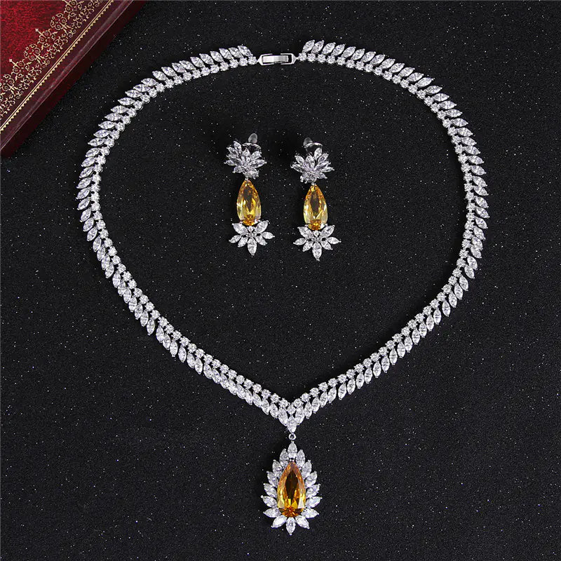 👰 Bridal Necklace and AAA Zirconia Earrings Set — Elegance and Sparkle for Your Big Day
