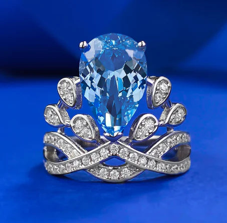 👑 Anillo Sterling Silver Ins Vintage Royal Princess Water Drop — Elegancia Real en Cada Detalle