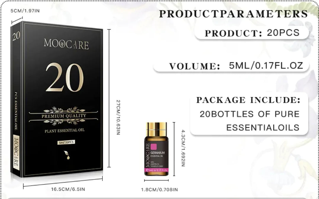 🌿 Set de 20 Aceites Esenciales de Aromaterapia – 100% Naturales y Puros