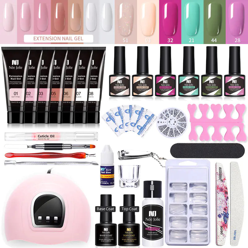 💅 Set Completo de Uñas con Gel de Extensión, Purpurina Cristalina y Lámpara UV — Manicura Profesional en Casa