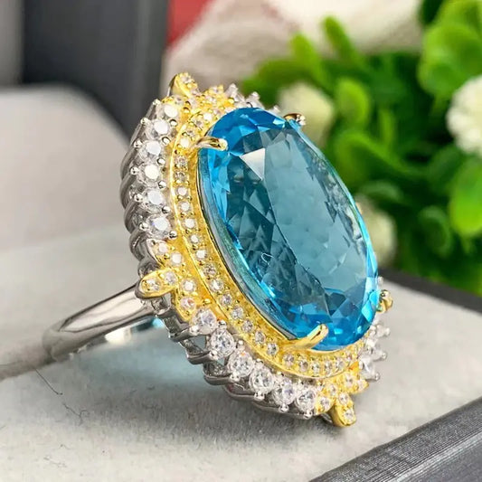Кольцо с натуральным голубым топазом в серебре S925 для женщин