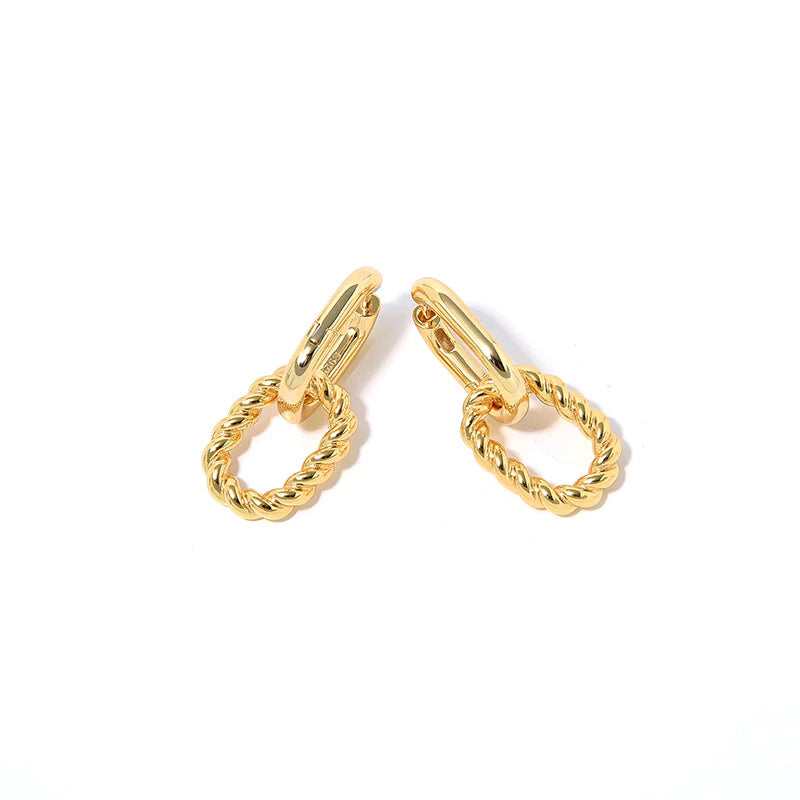 💫 Double Ring Earrings in Sterling Silver Plated with Gold — Modern and Sophisticated Elegance