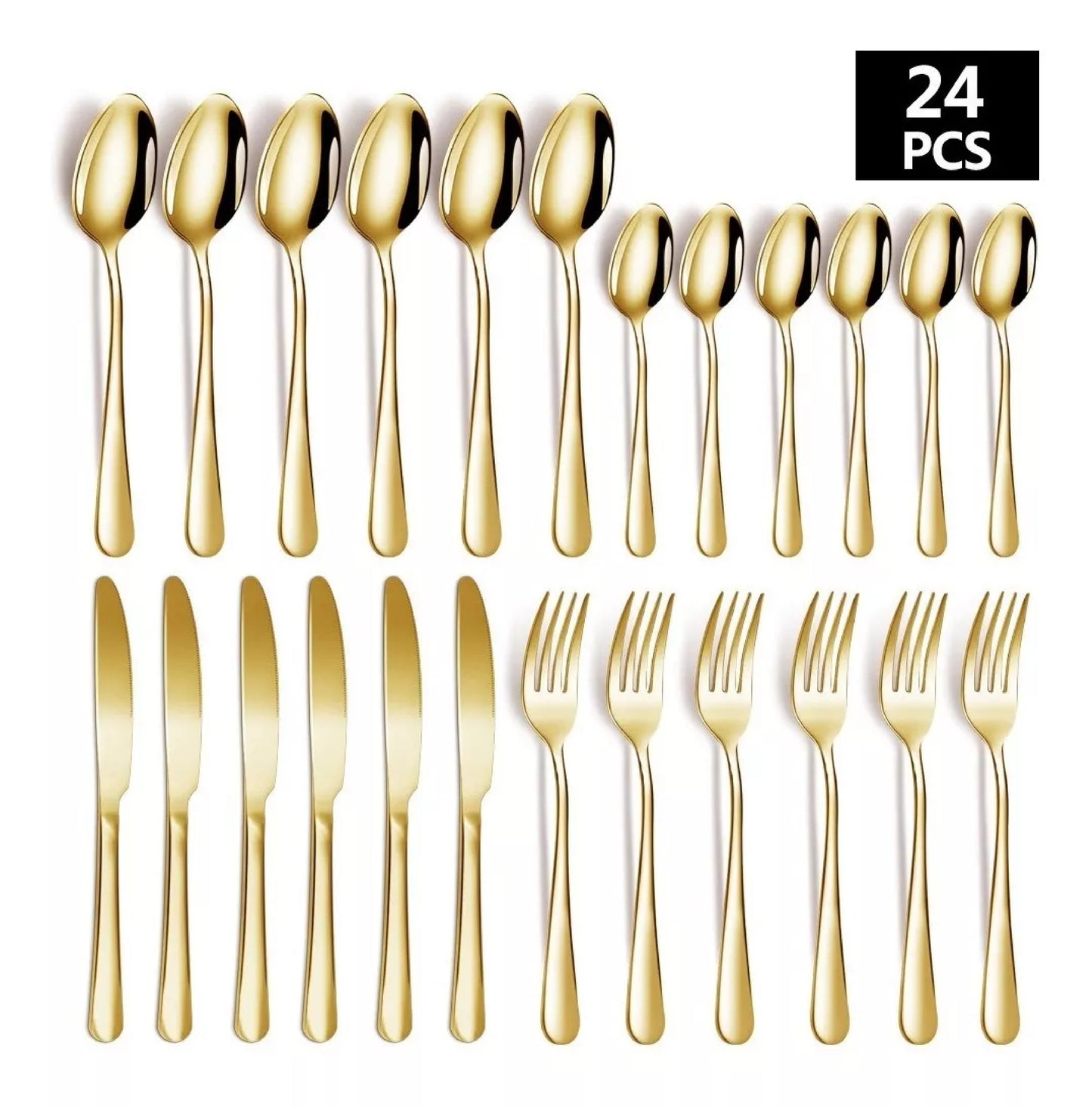ALBEZON® AUREA™ 24 – Juego de Cubiertos Dorados de 24 Piezas | Elegancia que Se Nota en la Mesa