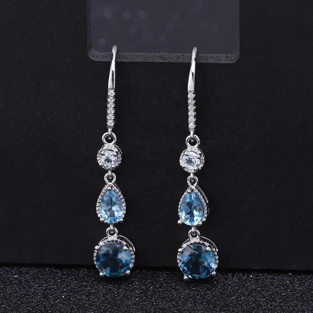 💎 Pendientes de Plata S925 con Piedras Preciosas Naturales — Estilo Geométrico Moderno para Mujer